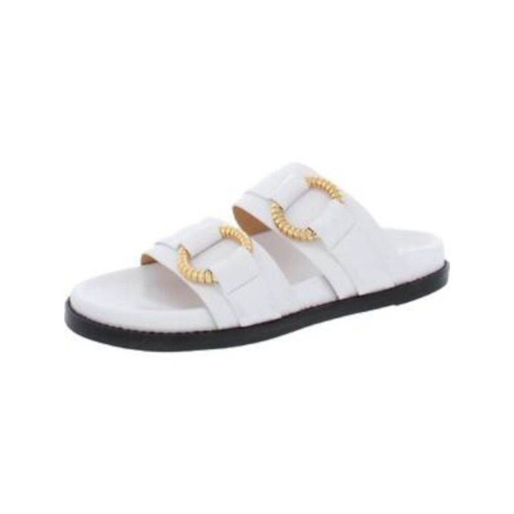 AQUA Womens White Comfort Round Toe Platform Slip On Leather Slide Sandals 6.5 B